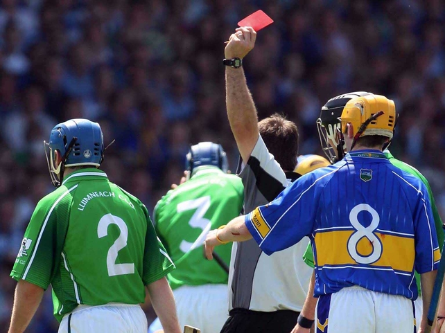 Limerick captain Damien Reale is shown the red card in the 21st minute following a second yellow card offence