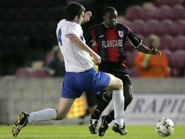 Paul Danagher challenges Mark Rutherford at Flancare Park