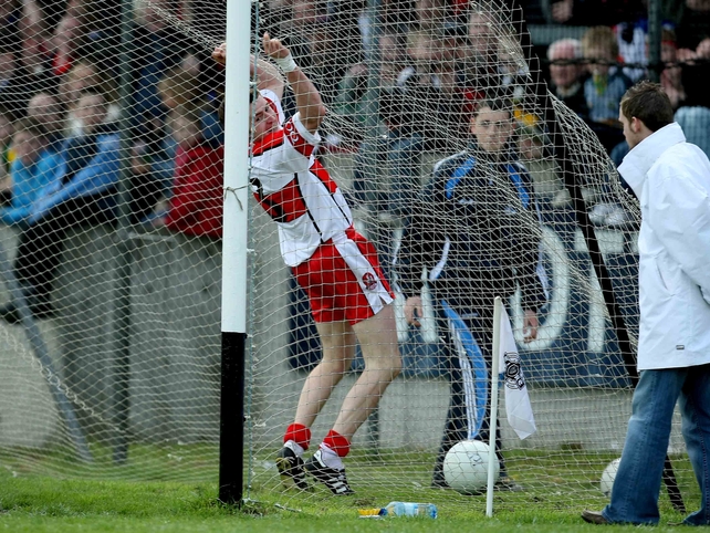 Conleith Gilligan celebrates his goal