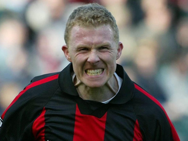 Sean Francis celebrates scoring for Longford Town in the 2003 FAI Cup final