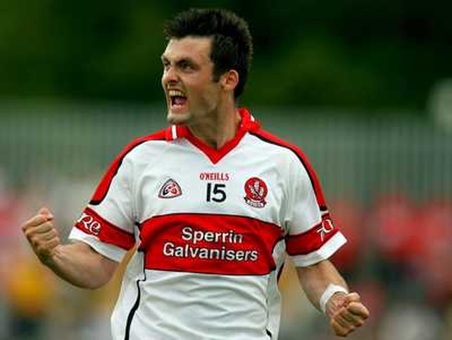 Derry's Eoin Bradley celebrates one of his scores against Donegal