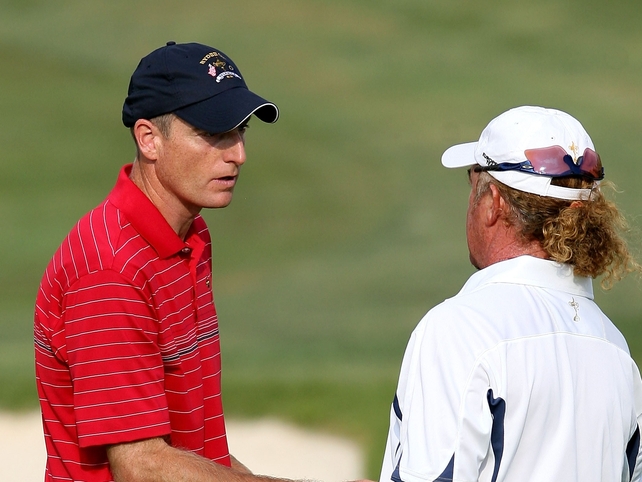 Jim Furyk (left) secured the Ryder Cup-winning point for the USA