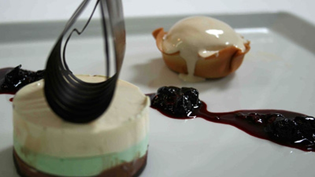 Trio of Mousse with Guinness and Blackcurrant Ice Cream Trio of Mousse with Guinness and Blackcurrant Ice Cream
