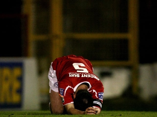 Shelbourne captain Damien Brennan was dejected at the final whistle