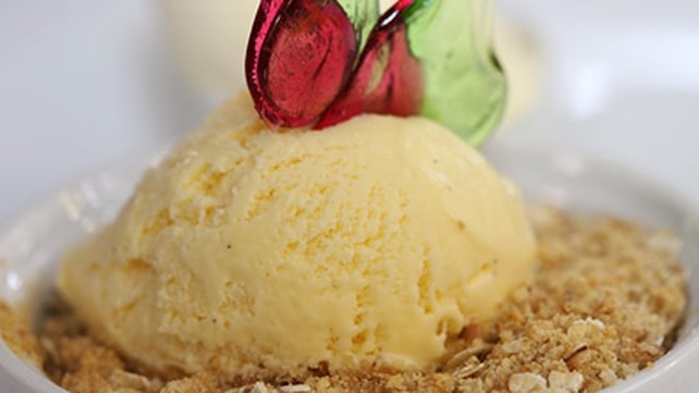 Warm Apple Crumble with Vanilla Pod Ice Cream & Baked Pineapple Crisps Warm Apple Crumble with Vanilla Pod Ice Cream & Baked Pineapple Crisps