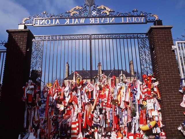 A floral tribute at the Shankly Gates at Anfield in the aftermath of the tragedy
