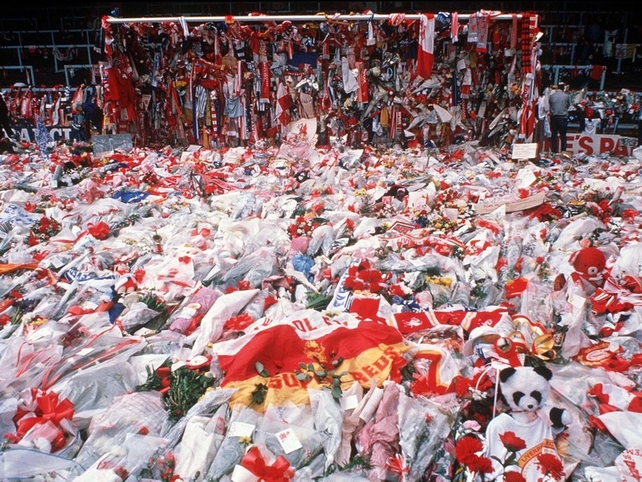 Floral tributes following the Hillsborough disaster in 1989