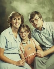 10 year old Suzanne Prendergast with her parents Vera and Brendan Prendergast in August 1982