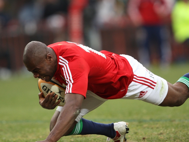 Ugo Monye touches down for the Lions' third try at Ellis Park