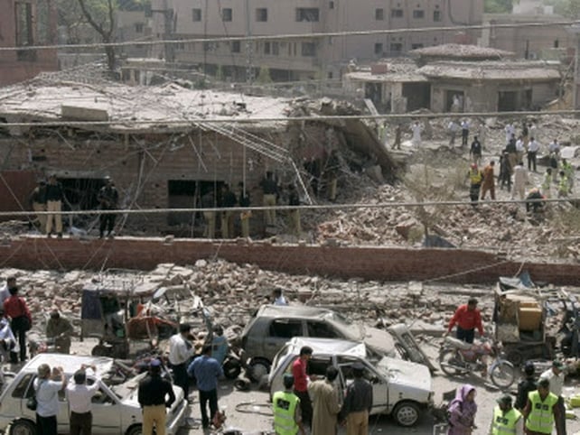 Lahore - Blast destroys front of building Lahore - Blast destroys front of building