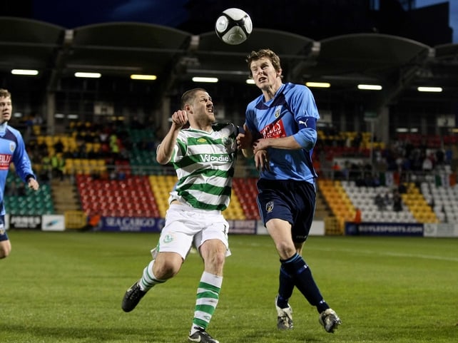 Graham Barrett of Shamrock Rovers and UCD's Evan McMillan in action at Tallaght Stadium