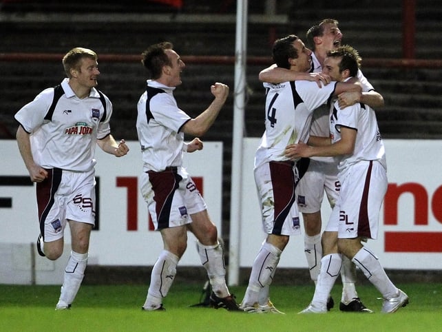 Karl Sheppard celebrates his second goal against the Gypsies