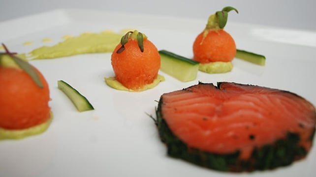 Cured Organic Salmon with Melon and Avocado Purée Cured Organic Salmon with Melon and Avocado Purée