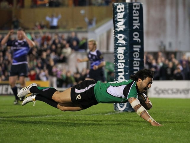 Troy Nathan touches down for a try as Connacht beat Leinster at the Sportsground