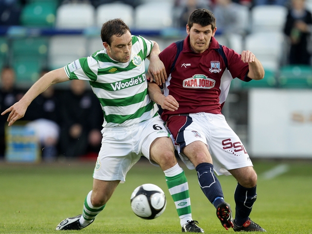 Shamrock Rovers' Stephen Rice & Galway United's Gary Curran in action at Tallaght Stadium
