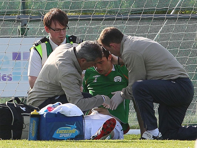 The Ireland medical staff acted quickly to assess Duffy's injury