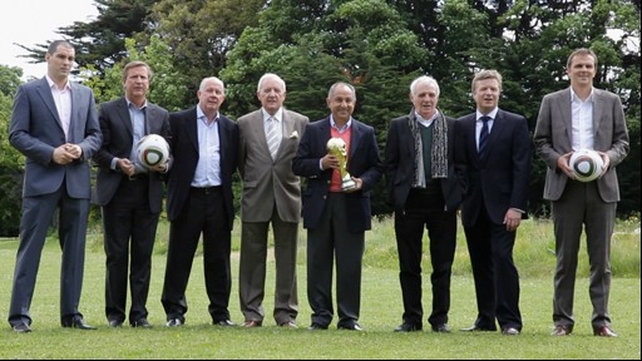 L to R: Richie Sadlier, Ronnie Whelan, Liam Brady, Bill O'Herlihy, Ossie Ardiles, Eamon Dunphy, Darragh Maloney and Didi Hamann