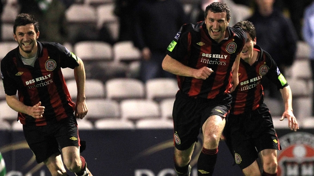 Jason Byrne celebrates a goal that could prove crucial in the title race