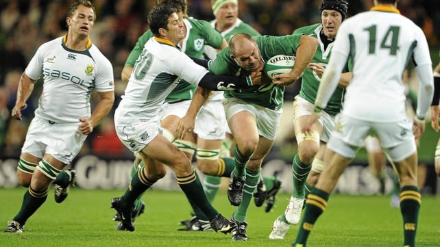 Rory Best carries forward against the Boks at Aviva Stadium