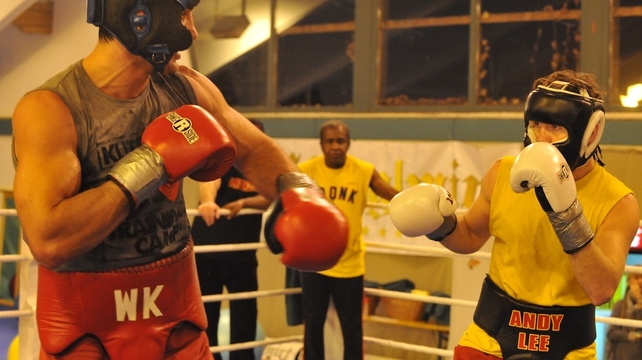 Limerick middleweight Andy Lee has spent his professional career at the Kronk Gym under the tutelage of Emanuel Steward - Lee pictured here sparring with Wladimir Klitschko with Steward looking on