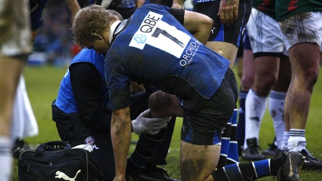 Lewis Moody received on-pitch treatment for his knee against Aironi, before being helped from the pitch