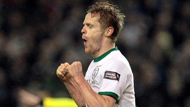 Damien Duff celebrates after scoring Ireland's second goal
