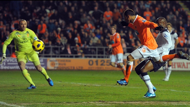 DJ Campbell scoring for Blackpool