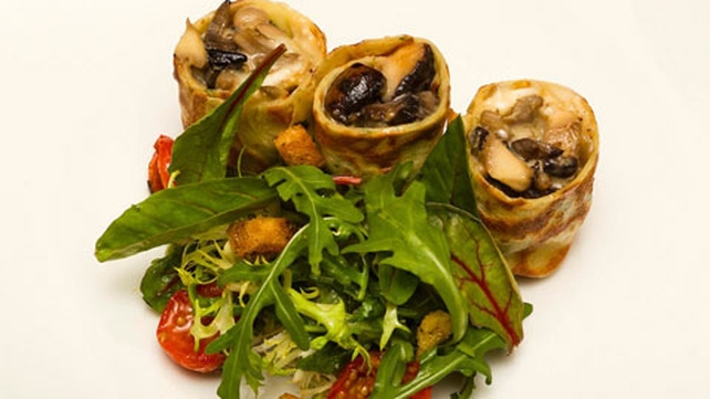 Herb Crepe with Mushrooms and Knockdrinna Goats Cheese Herb Crepe with Mushrooms and Knockdrinna Goats Cheese