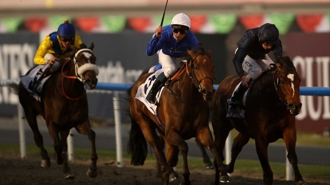 Master Of Hounds (right) was just touched off by Khawlah in Dubai