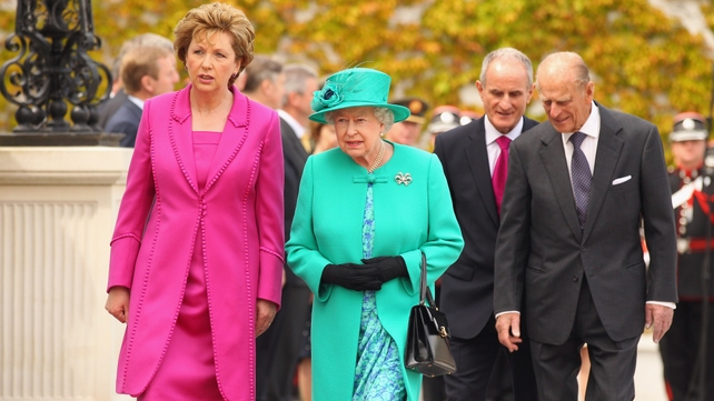 President Mary McAleese greets Britain's Queen Elizabeth II President Mary McAleese greets Britain's Queen Elizabeth II