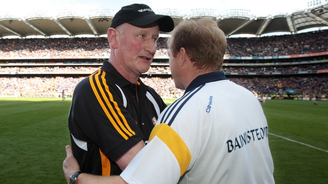 Declan Ryan congratulates opposite number Brian Cody after the final whistle