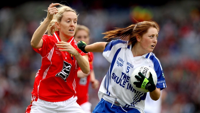 Cork's Nollaig Cleary and Aoife McAnespie of Monaghan in action in last year's All-Ireland final