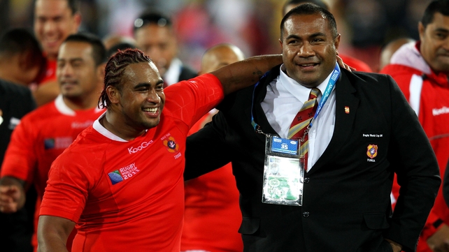 Scrum half and coach - Taniela Moa and Isitolo Maka are all smiles after tha victory