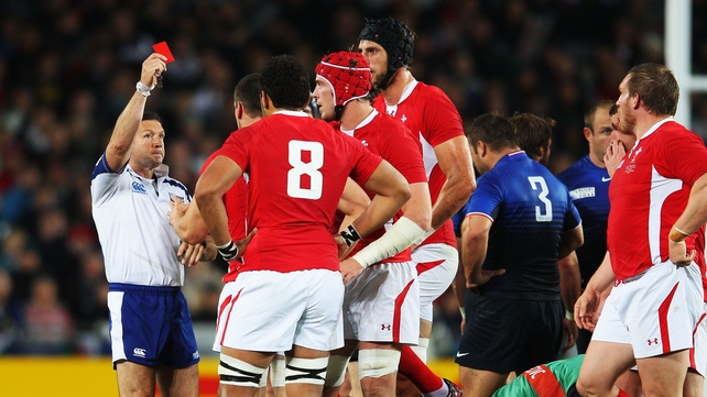 The right call? Alain Rolland gives a red card to Sam Warburton