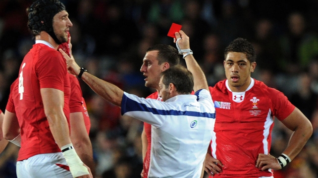 Sam Warburton gets his marching orders from Alain Rolland