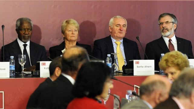 Kofi Anann, Norway's Gro Harlem Brutland, Bertie Ahern, and Gerry Adams take part in a conference to promote a resolution in the Basque Country Kofi Anann, Norway's Gro Harlem Brutland, Bertie Ahern, and Gerry Adams take part in a conference to promote a resolution in the Basque Country