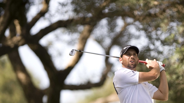 Sergio Garcia plays a shot on the sixth hole during the final round of the Andalucia Masters