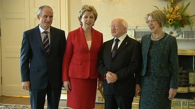 Last meeting between Michael D Higgins and Mary McAleese before inauguration Last meeting between Michael D Higgins and Mary McAleese before inauguration