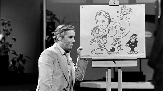 Terry Willers with a cartoon of Charles Haughey on 'The Live Mike' in January 1981 Terry Willers with a cartoon of Charles Haughey on 'The Live Mike' in January 1981