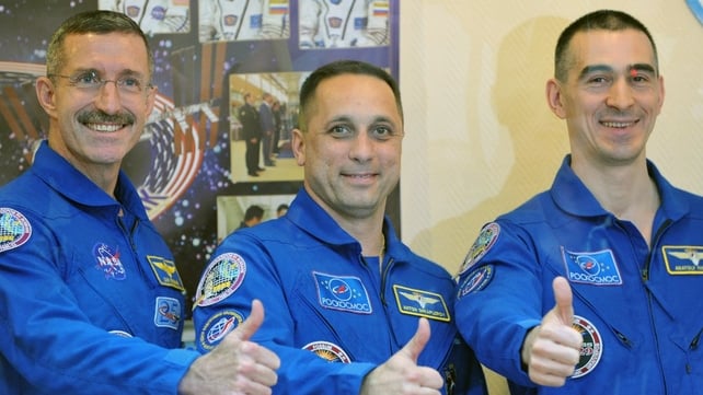 Dan Burbank, Anton Shkaplerov and Anatoly Ivanishin before they launched off Dan Burbank, Anton Shkaplerov and Anatoly Ivanishin before they launched off