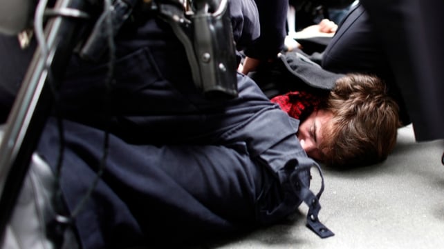 A protester is arrested close to Zuccotti Park in Manhattan A protester is arrested close to Zuccotti Park in Manhattan
