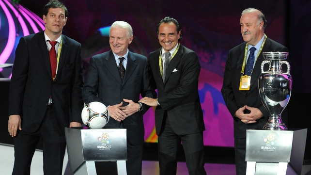 Republic of Ireland manager Giovanni Trapattoni pictured with his Group C counterparts in Kiev