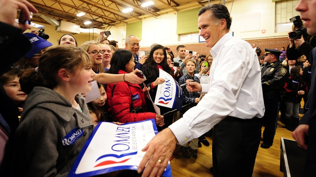 Republican presidential hopeful Mitt Romney greets supporters after ...