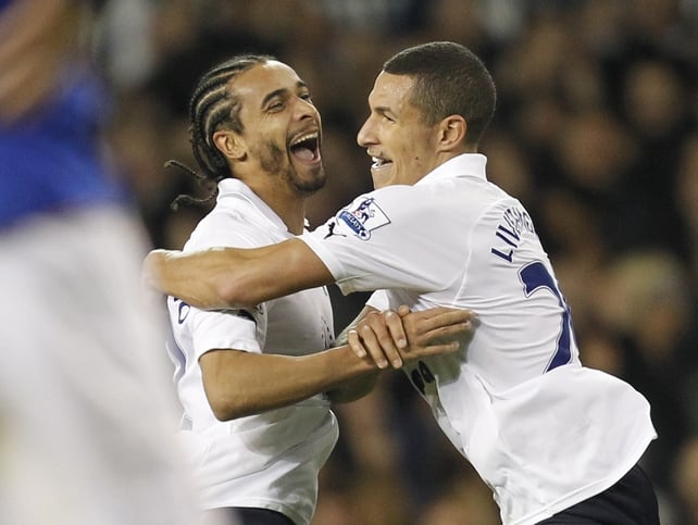 Benoit Assou-Ekotto and Aaron Lennon - The Spurs goalscorers celebrate