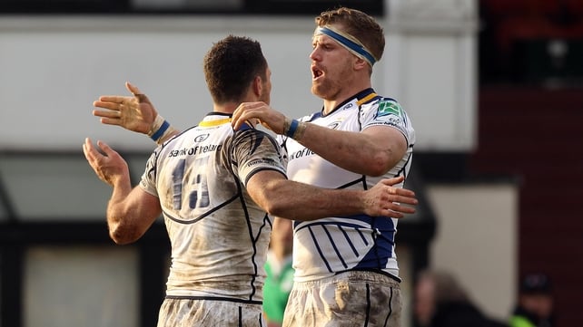 Rob Kearney and Jamie Heaslip celebrate