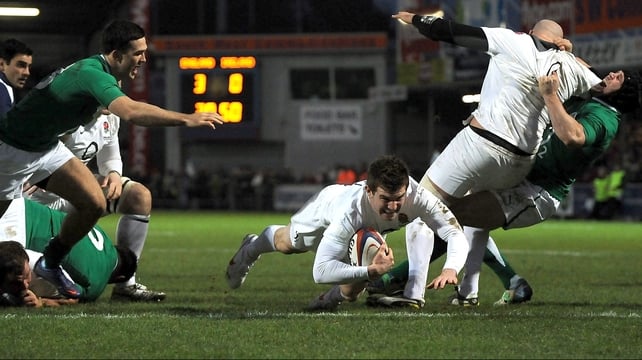 Ben Spencer touches down for England's opening try at Sandy Park in Exeter