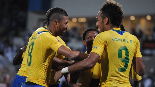 The Panthers celebrate the only goal of the game in Libreville