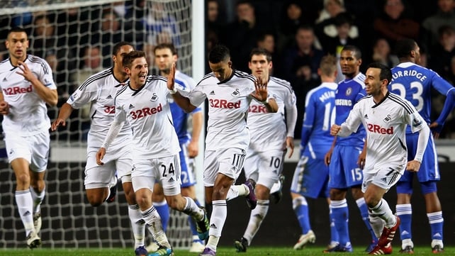 Swansea celebrate Scott Sinclair's first-half goal