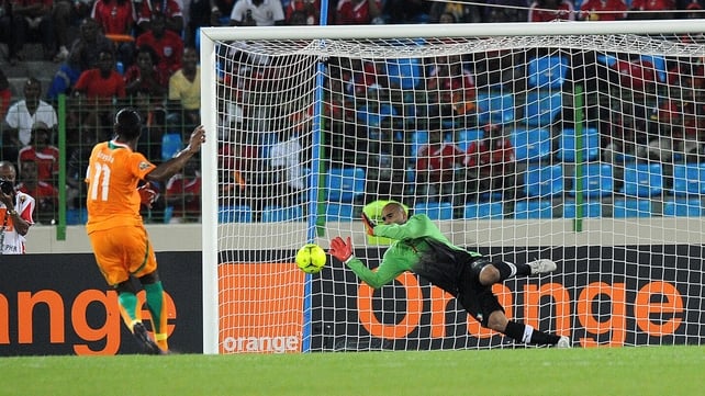 Didier Drogba missed a penalty for Ivory Coast but managed to score twice as his side progressed to the semi-finals