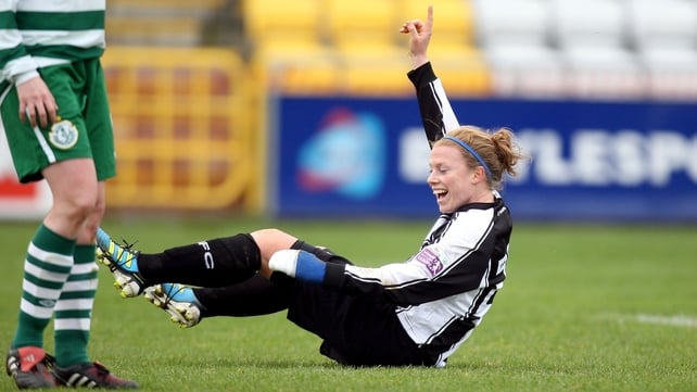 Mary Waldron celebrates her second goal in Tallaght